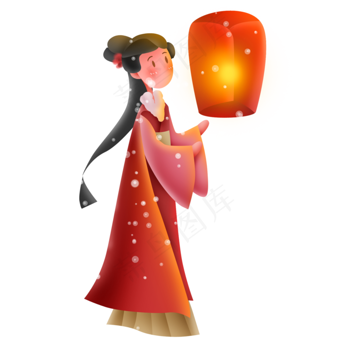 放孔明灯的古代少女(2000X2000(DPI:299))psd模版下载