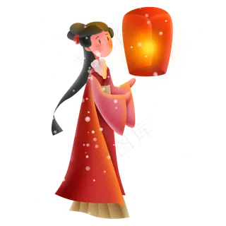 放孔明灯的古代少女
