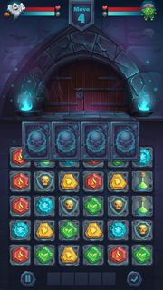 怪物战斗图形用户界面闭门游戏场比赛3-卡通风格矢量插图移动格式窗口与选项按钮，游戏项目。