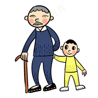 手绘矢量卡通可爱重阳节老人爷孙