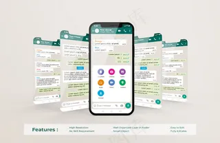 手机上的Whatsapp接口模板和ui-ux应用程序演示模型样机