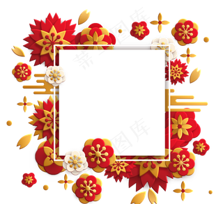 纹理的新年红色喜庆梅花边框