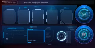 Hud ui gui未来用户界面屏幕元素集。电子游戏用高科技屏幕。科幻概念。