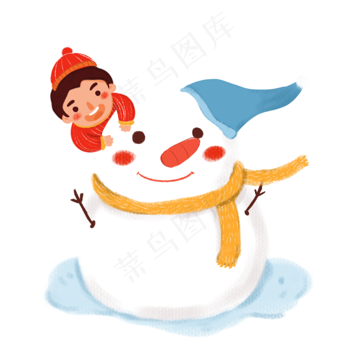 卡通立冬节气堆雪人男孩