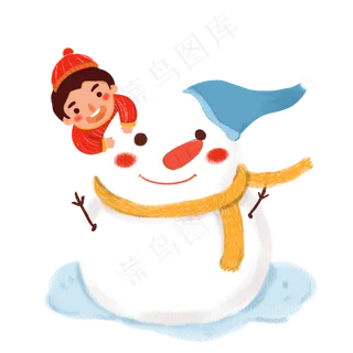 卡通立冬节气堆雪人男孩