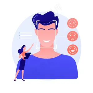 情感检测抽象概念向量图。语音、情感状态识别、文本情感检测、传感器技术、机器学习、人工智能阅读人脸抽象隐喻。