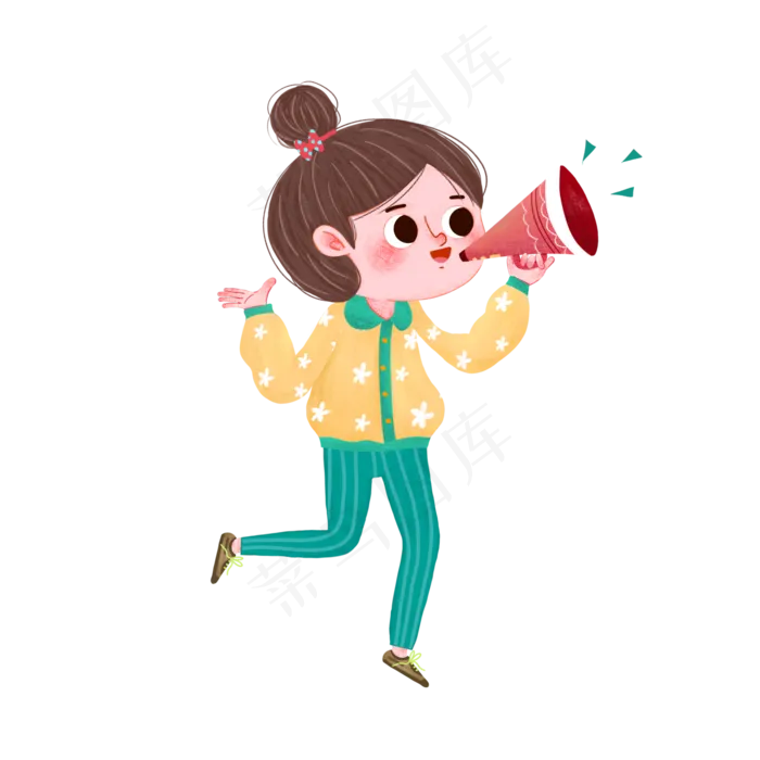卡通手绘拿喇叭的小女孩(2000X2000(DPI:300))psd模版下载