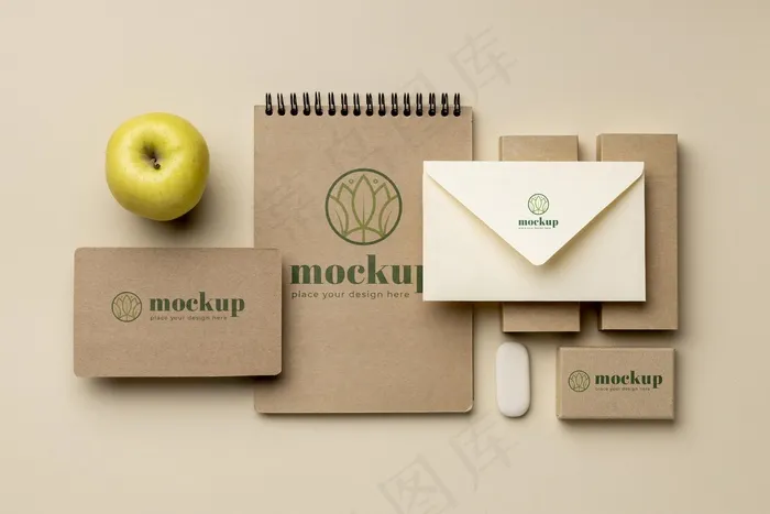苹果水果纸文具顶视图psd模版下载
