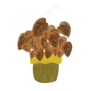 卡通手绘蜡笔风小盆栽PSD源文件