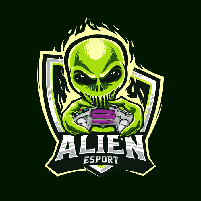 游戏玩家外星人手持游戏控制器电子竞技标志eps,ai矢量模版下载