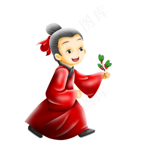 重阳节古代小男孩手绘素材可商用