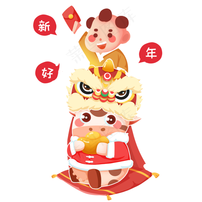 可爱红色牛年奶牛(2000X2000(DPI:300))psd模版下载