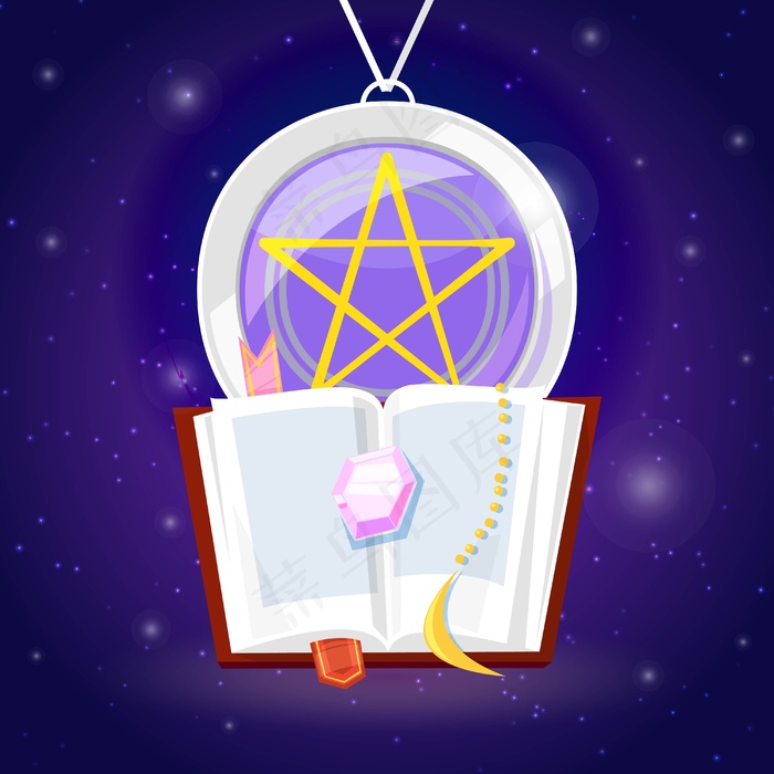 魔法和巫师集合物品来铸造魔法咒语背景横幅banner。