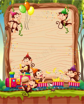 森林背景派对主题猴子白板模板
