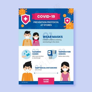 带有冠状病毒协议的商店海报模板