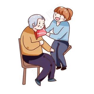 手绘卡通重阳节回家探望老人