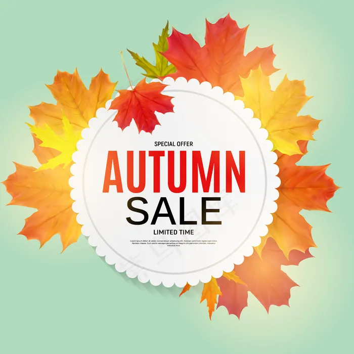 闪亮的秋叶销售横幅banner。商务折扣卡。插图eps,ai矢量模版下载