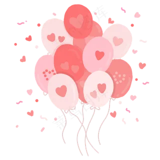 七夕节粉色爱心手绘装饰卡通气球