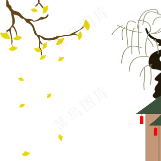 漂浮的银杏叶叶红灯笼房子 漂浮的银杏叶叶红灯笼房子