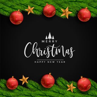 带星星球和树叶的圣诞贺卡