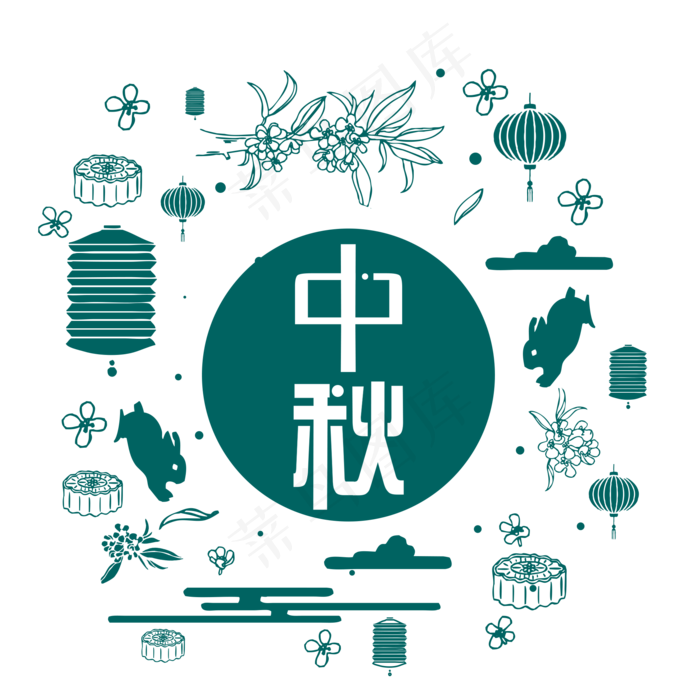绿色中秋古风意境素材