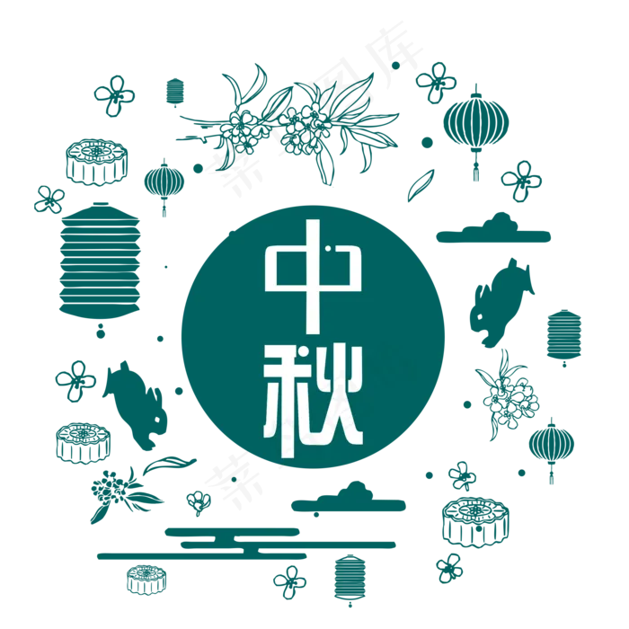 绿色中秋古风意境素材(2000X2000(DPI:300))psd模版下载