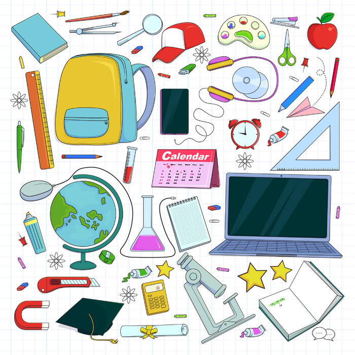 手绘回到学校供应