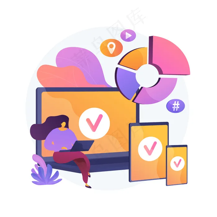 登录到多个设备。响应性应用程序app设计。小玩意的wifi区域。在线交流、社交网络、网络连接。初始化注册。向量孤立概念隐喻插图。eps,ai矢量模版下载