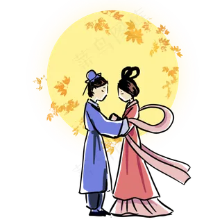 手绘情人节七夕牛郎织女可商用元