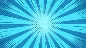 波普艺术背景，蓝色灯光以卡通风格从中心散射。