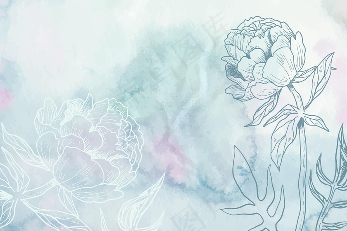 灰蓝色粉彩手绘花卉背景eps,ai矢量模版下载