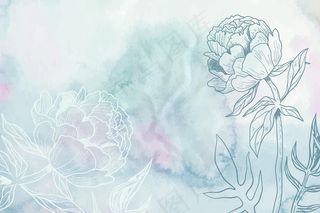 灰蓝色粉彩手绘花卉背景