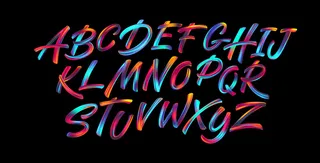 全彩色手写油漆刷字母拉丁字母。