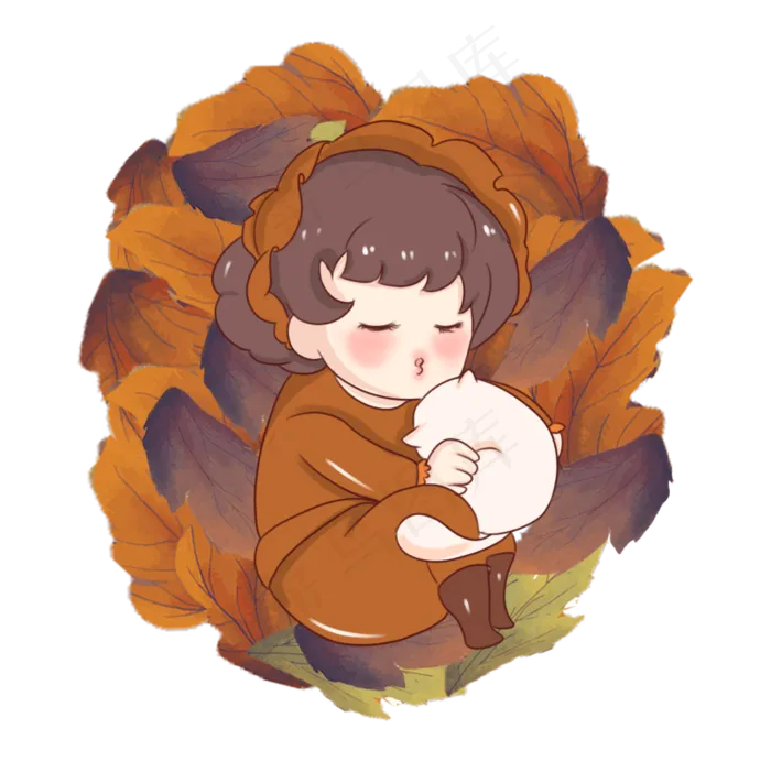 秋分落叶堆里可爱小女孩(1063X1065(DPI:150))psd模版下载