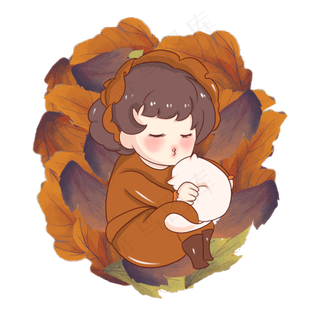 秋分落叶堆里可爱小女孩