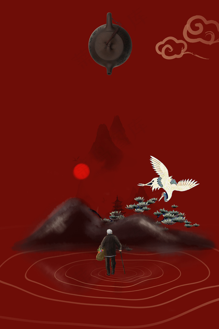 简约大气九月九重阳节红色背景