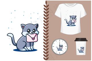 可爱的猫与情书卡通插图