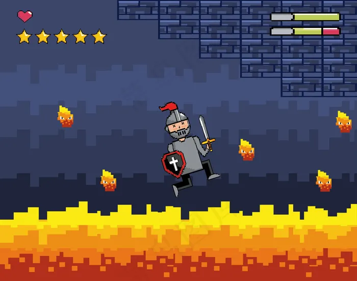 街机游戏世界与像素场景eps,ai矢量模版下载