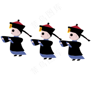 手绘卡通一排中国清朝小僵尸可商