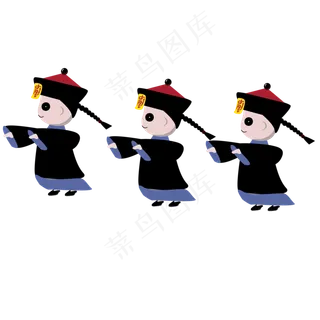 手绘卡通一排中国清朝小僵尸可商