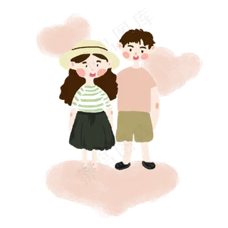 七夕情侣可爱人物形象手绘