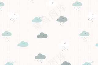 云无缝图案背景矢量可爱的孩子涂鸦