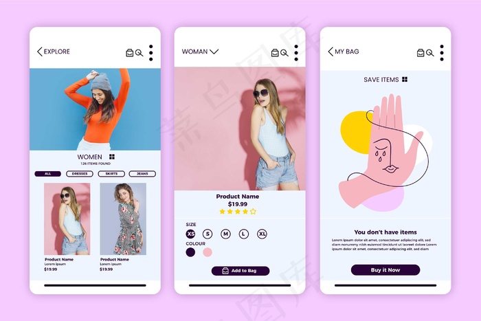 时尚购物应用程序集eps,ai矢量模版下载