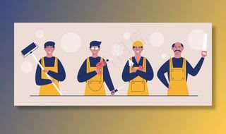 施工现场的工人穿着防护背心和头盔