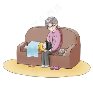 重阳节全家团圆登高卡通手绘奶奶