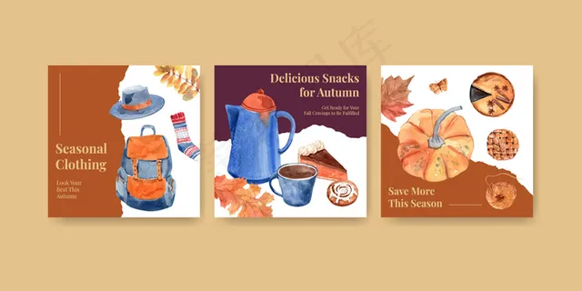 广告模板与秋日水彩概念设计广告与营销 广告模板与秋日水彩概念设计广告与营销