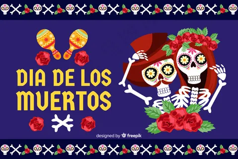 平面día de muertos背景和骨架夫妇