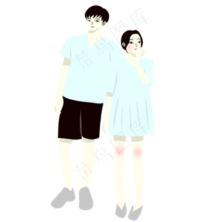 手绘矢量卡通情人节七夕节情侣