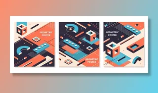 等距形状海报。抽象几何手册，未来技术背景。等轴测图形颜色覆盖集