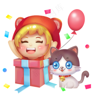 双十一电商购物狂欢礼物盒人小猫